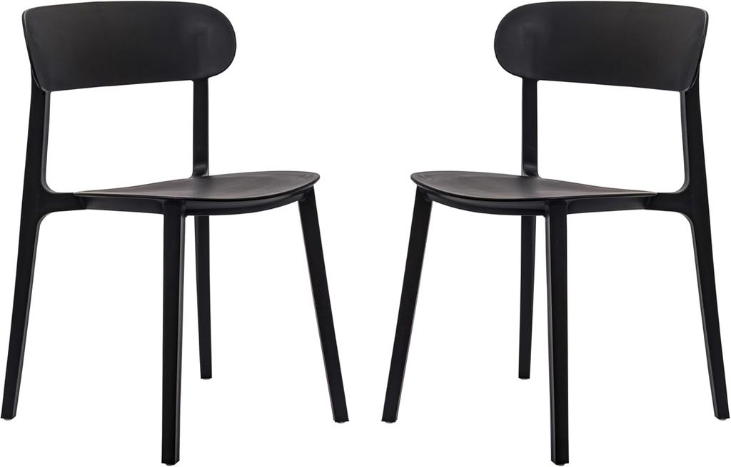 Flash Furniture Dover Patio Chair with Curved Backrest and Contoured Seat, Commercial All-Weather Stacking Resin Chair, UV Resistant, Indoor-Outdoor, Black, Set of 2