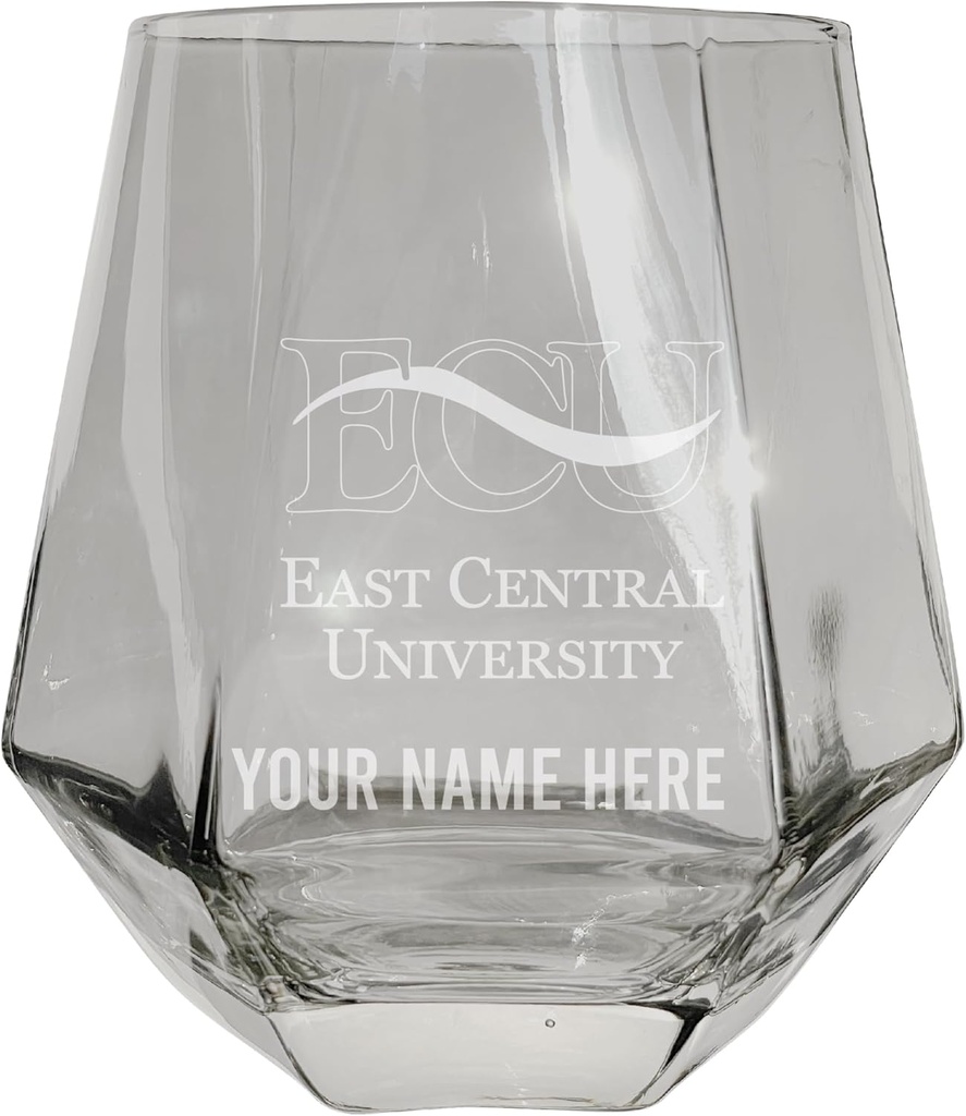 R and R Imports East Central University Tigers Customizable Stemless Diamond Wine Glass Engraved 10 oz Clear Officially Licensed Collegiate Product Single Unit