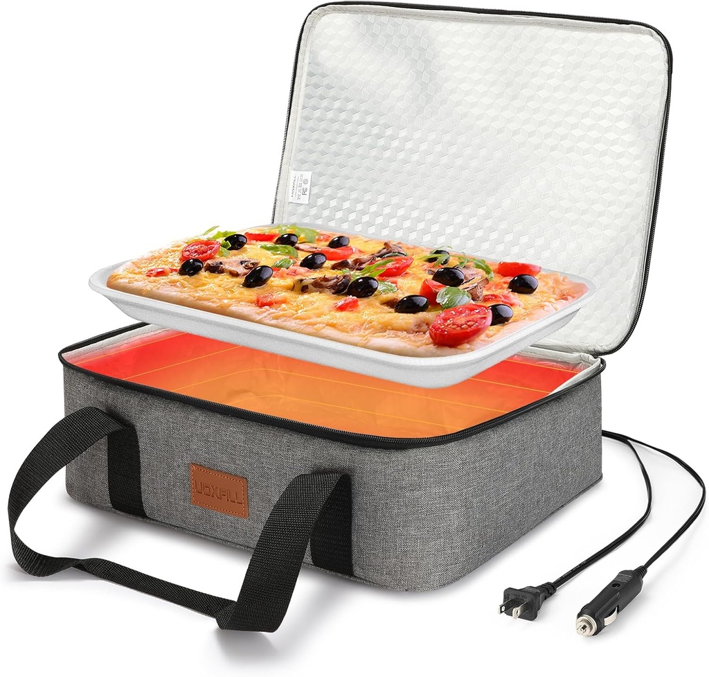 Food Warmer Electric Casserole Carrier - Large Heated Lunch Bag for Car Truck, 12V/24V/110V, Thermos for hot food for Potluck Cookouts Parties Picnic,Lasagna Lugger,Fits 9"x13" Baking Pan