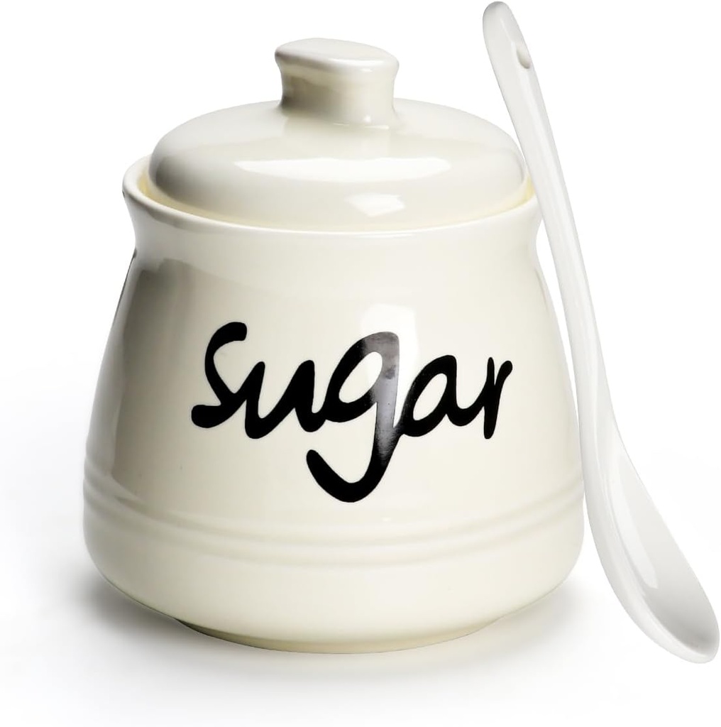 Ceramic Sugar Bowl with Lid and Spoon, 12oz Porcelain Sugar Container for Coffee Bar Accessories