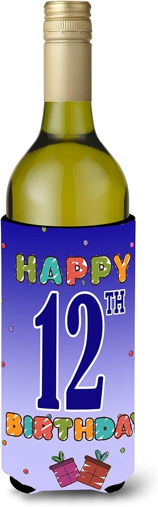 Caroline's Treasures CJ1103LITERK Happy 12th Birthday Wine Bottle Hugger Bottle Cooler Sleeve Hugger Machine Washable Collapsible Insulator Beverage Insulated Holder