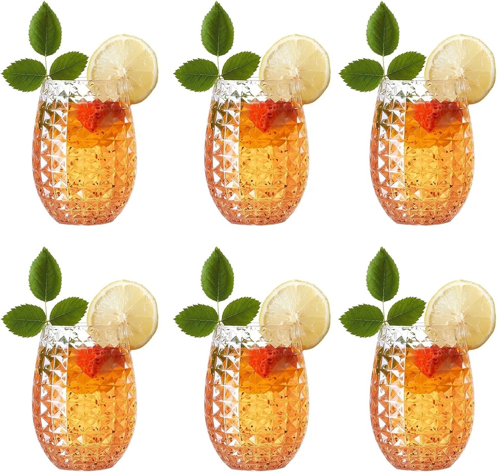 Plastic Stemless Wine Glasses Set of 6, 12 oz Whiskey Cocktail Fruit Juice Drinking Floating Wine Glass - Plastic Cups Unbreakable Reusable & Recyclable for Outdoor Pool Party Wedding