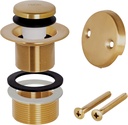 Bathtub Drain Tip-Toe Tub Trim Kit with Two-Hole Overflow Faceplate, All Brass Bathtub Drain Stopper Plug with Universal Fine/Coarse Thread, Lift & Turn Tub Conversion Set (Brushed Gold)