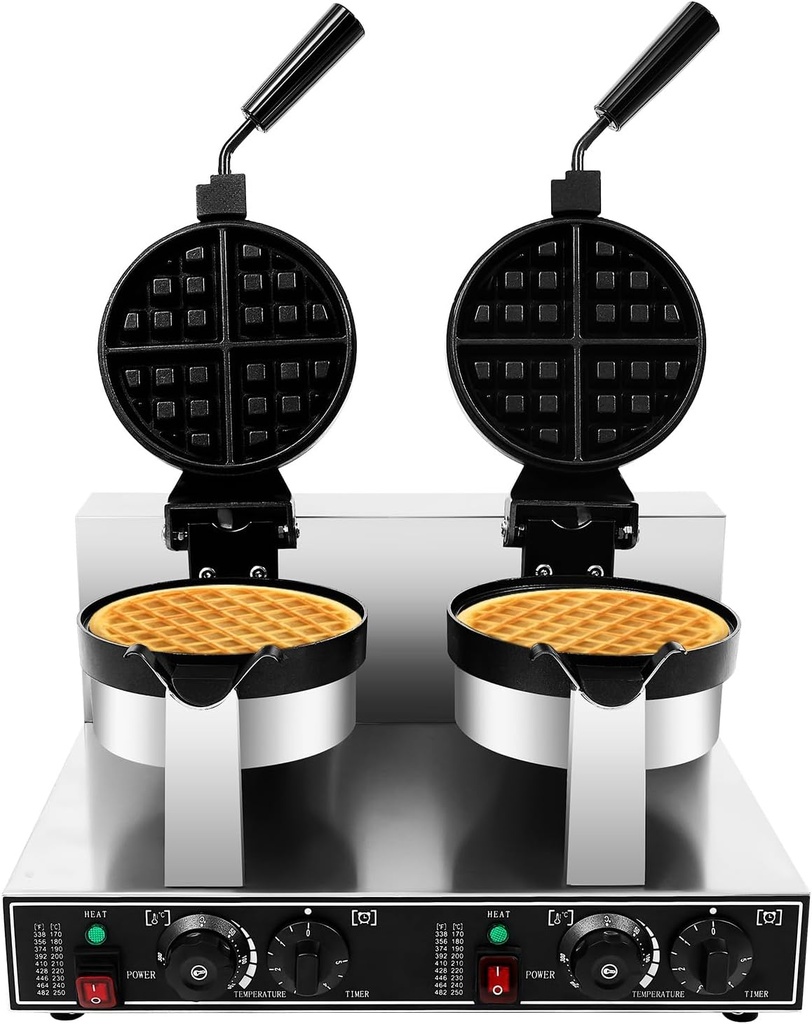 Commercial Dual Head Belgian Waffle Maker Rotary Dual Head Breakfast Machine for Restaurant Bakery Snack Bar