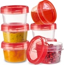 PLASTICPRO 6 Pack Twist Cap Food Storage Containers with Red Screw on Lid- 4 oz Reusable Meal Prep Containers - Small Freezer Containers Microwave Safe Red Plastic Food Storage