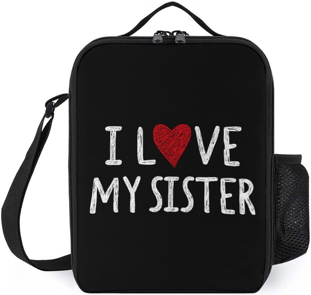 I Love My Sister1 Printed Insulated Lunch Bag Portable Meal Box Container Tote Bag for Women Men Work Picnic