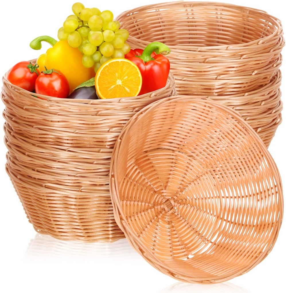 Mimorou 20 Pcs Plastic Round Basket 7 Inch Woven Empty Gift Baskets Wicker Bread Tray Food Storage Serving Container for Family Party Kitchen Restaurant Centerpiece Vegetables Fruits Display