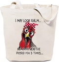 Canvas Tote Bag for Women Grocery Shopping Bags Funny Chicken I May Look Calm But In My Head I've Pecked You 3 Times