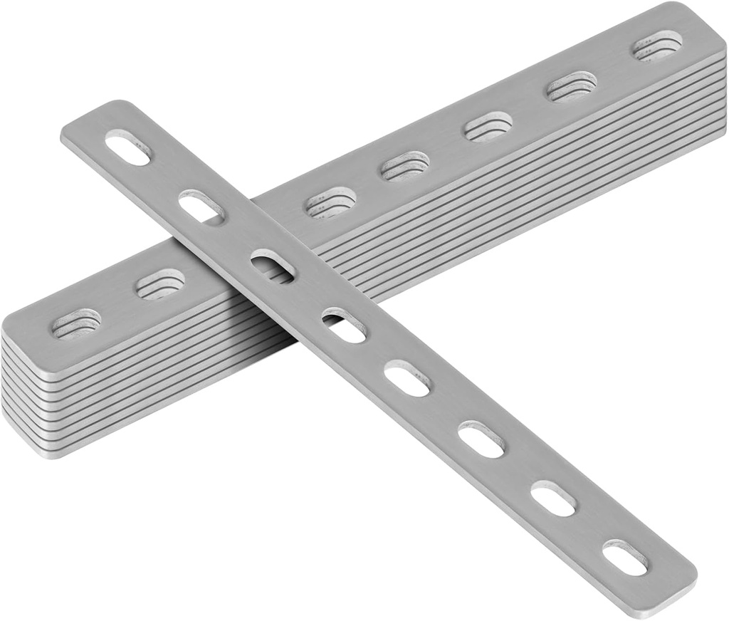 GBGS 10 Pcs 8-1/8" Flat Straight Brace Brackets,Slotted Slightly Adjustable Mending Plate, Stainless Steel 201