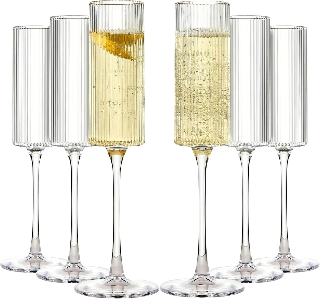 16 Pack Ribbed Acrylic Champagne Flutes, 5.5 Oz Unbreakable Goblet Glasses Reusable Champagne Toasting Cups - Modern & Elegant for Wedding Party Anniversary Christmas Birthday