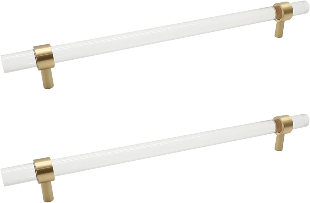 2pcs Brushed Brass Acrylic Cabinet Pulls 9" Hole Center Modern Clear T-bar Drawer Pulls Handles