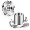 1/4"-20 T-Nuts 304 Stainless Steel, 4-Pronged Tee Nut for Wood, Rock Climbing Holds, Furniture, 25 PCS