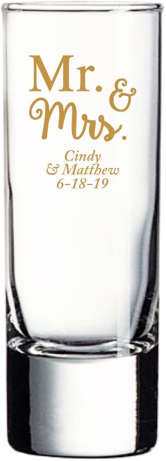 Personalized Color Printed Tall Shot Glass - Mr & Mrs - Gold - 144 pack