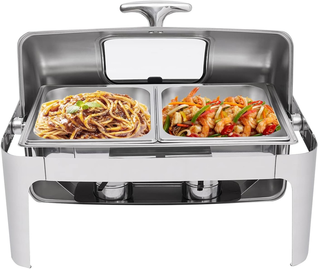 Electric Chafing Dish, DYRABREST Buffet Food Roll Top Servers-Food Warmers with Cover 3 Pans for Buffet Commercial Food Warmer Steam Table