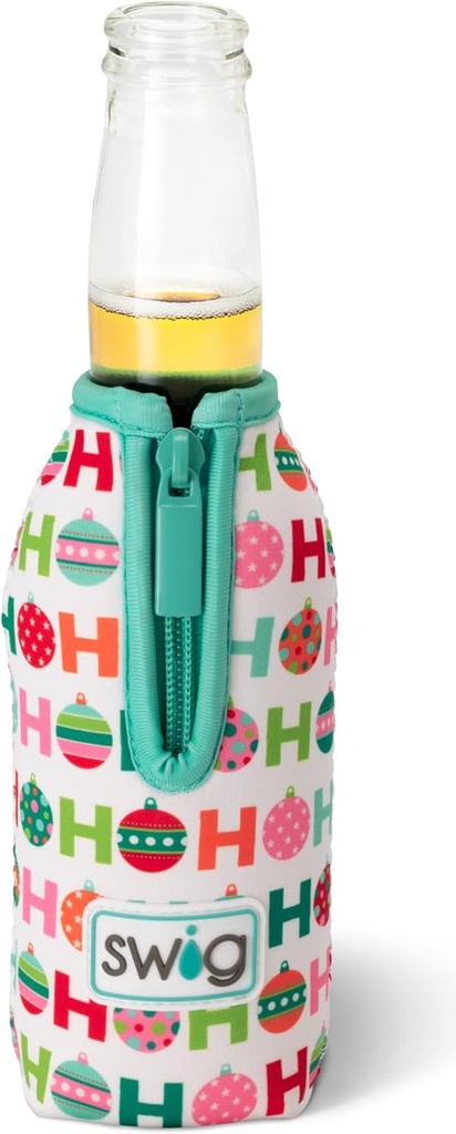 Swig Life Bottle Coolie, Standard 12oz Bottle Insulator Sleeve with Zipper, Neoprene Insulated Cooler for Drinks in HoHoHo