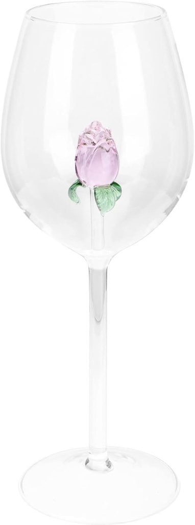 Red Wine Glass Rose Wine Glass Clear Crystal Glass Goblets Champagne Flute Rose Flower Goblet Beverage Glass Flower Drinkware for Wedding Party Birthday Celebrating(26x11cm)