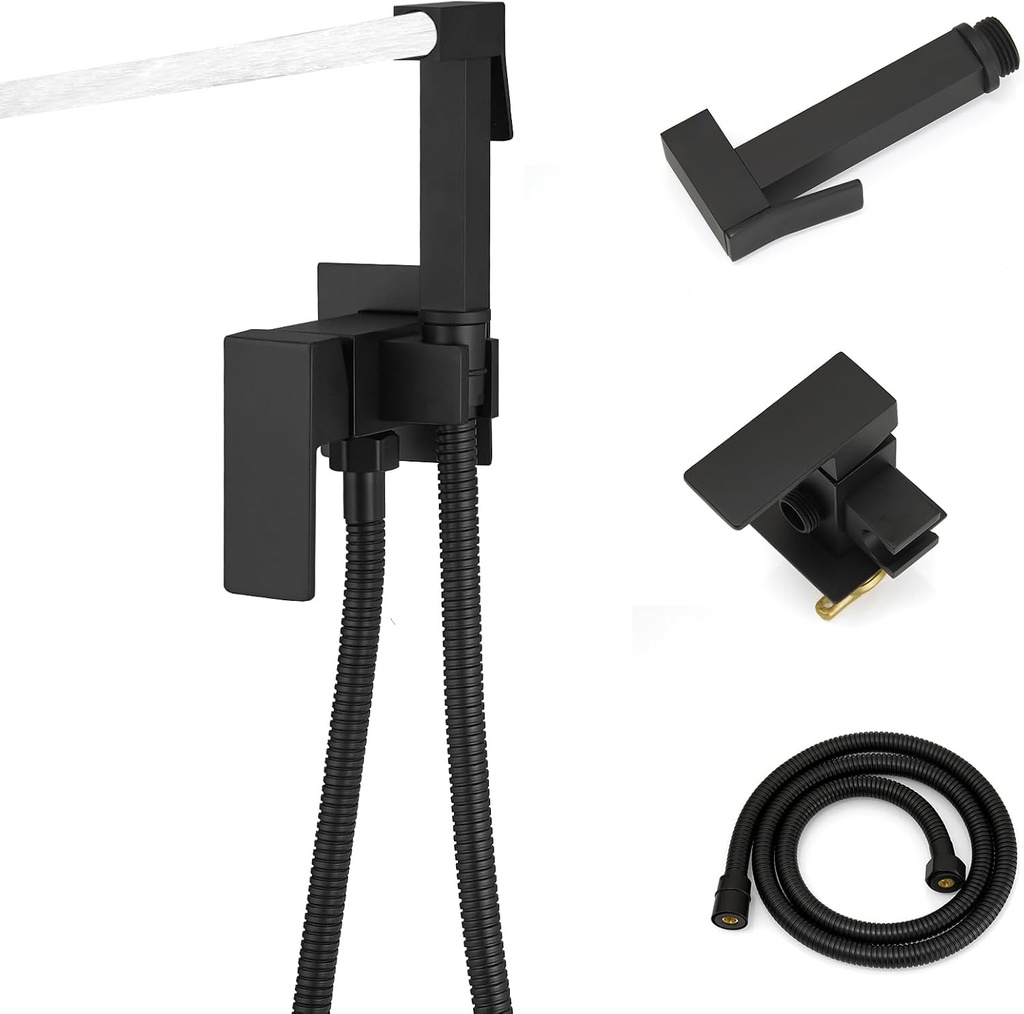 Homevacious Handheld Bidet Sprayer Faucet for Toilet with Hot and Cold Rough-in Valve Adjustable Water Pressure Square Brass Bidet Attachment Set for Feminine Pets and Baby Diaper Washing Matte Black