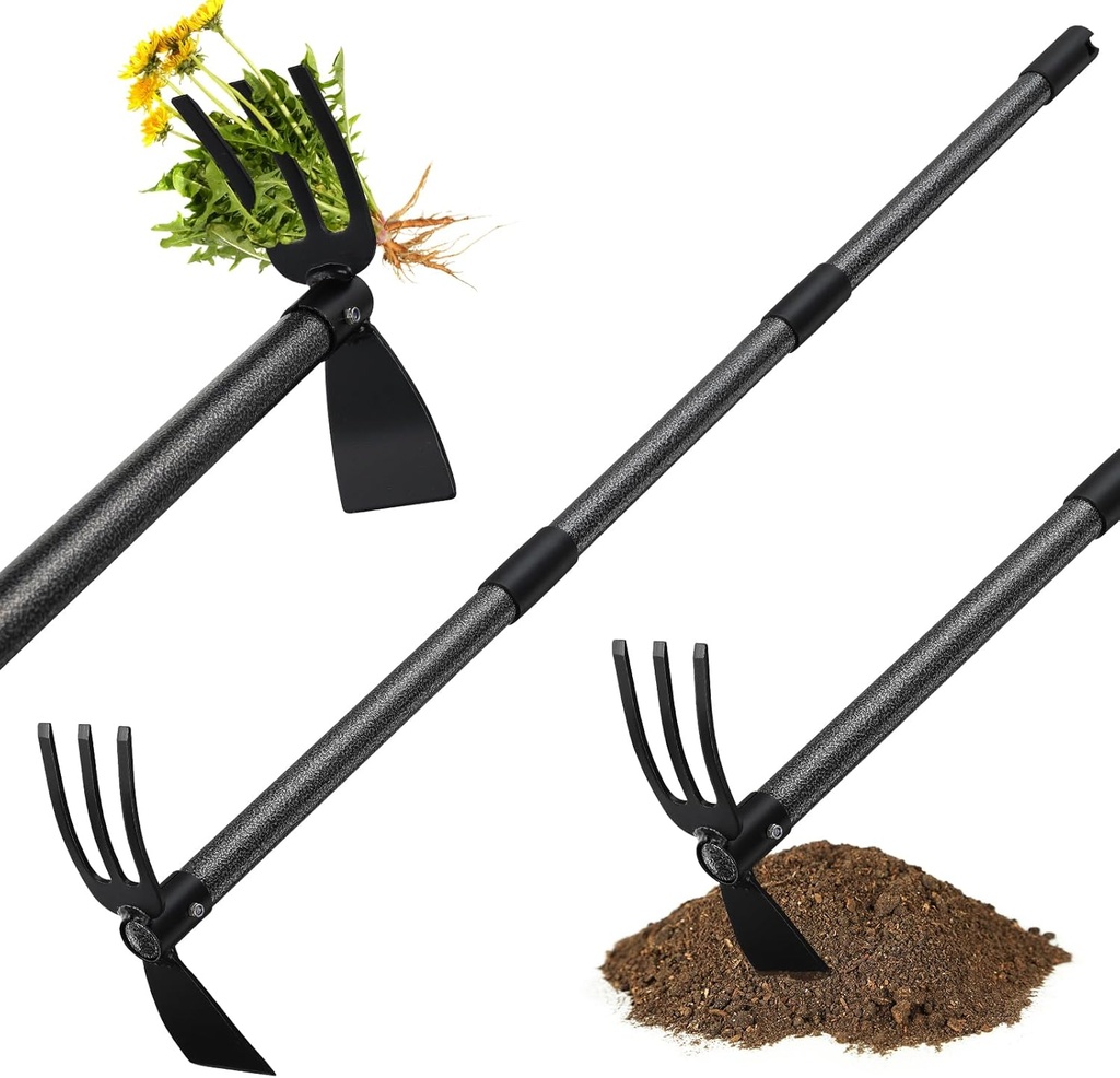 Lilyvane Hoe Garden Tool,45 Inch Long Garden Hoe and Cultivator, Garden Hand Tiller with Long Handle,Heavy Duty Garden Tools Hoe Cultivator for Gardening,Weeding, Tilling,Lossening Soil,Planting