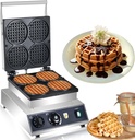 Commercial Round Waffle Maker 4pcs Nonstick Electric Waffle Maker Machine Stainless Steel Nonstick Double Side Belgian Waffle Maker for Bakery, Restaurant, Snack Bar, Home