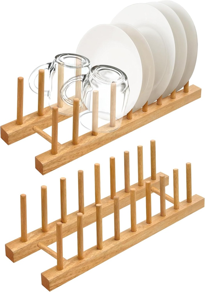 Solid Wood Kitchen Dish Drying Rack Plate Organizer for Kitchen Display Countertop (Pack of 2)