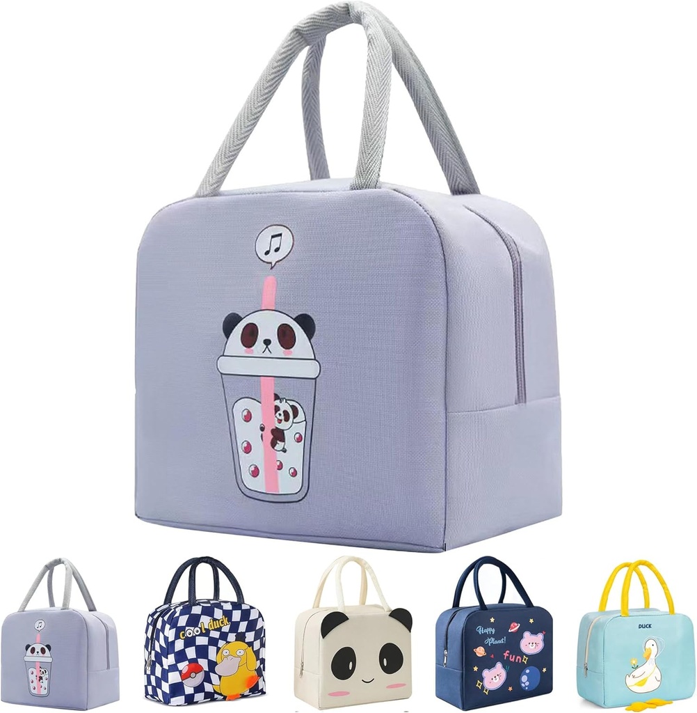 Boys and Girls Kids Lunch Bag, Panda Lunch Bag Box,For Kids Reusable Insulated Lunch Bog, White Collar Nurse Student Office Worker Lunch Tote Bag (Purple)