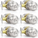 Estmoon 6 Pack Brushed Nickel Door Knobs, Privacy Door Lock Silver Keyless Door Handle with Lock for Bathroom Bedroom, Keyless Door Hardware