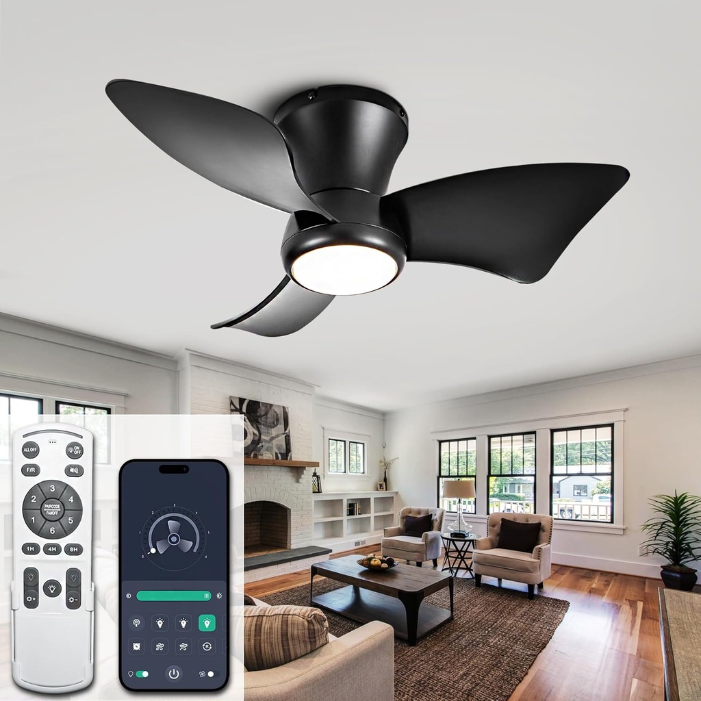 24 Inch Flush Mount Ceiling Fans with Lights, High Airflow Remote/APP Control, 3CCT Dimmable LED Light, Recessed Ceiling Fan for Kitchen, Bedroom, Patio