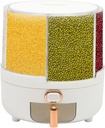 Rice Dispenser, 6 Grid 360° Rotating Cereal Dispenser Rice Container with Lid, Rice Holder Grain Storage Organizer for Kitchen Countertop Dry Food, White, 10lbs