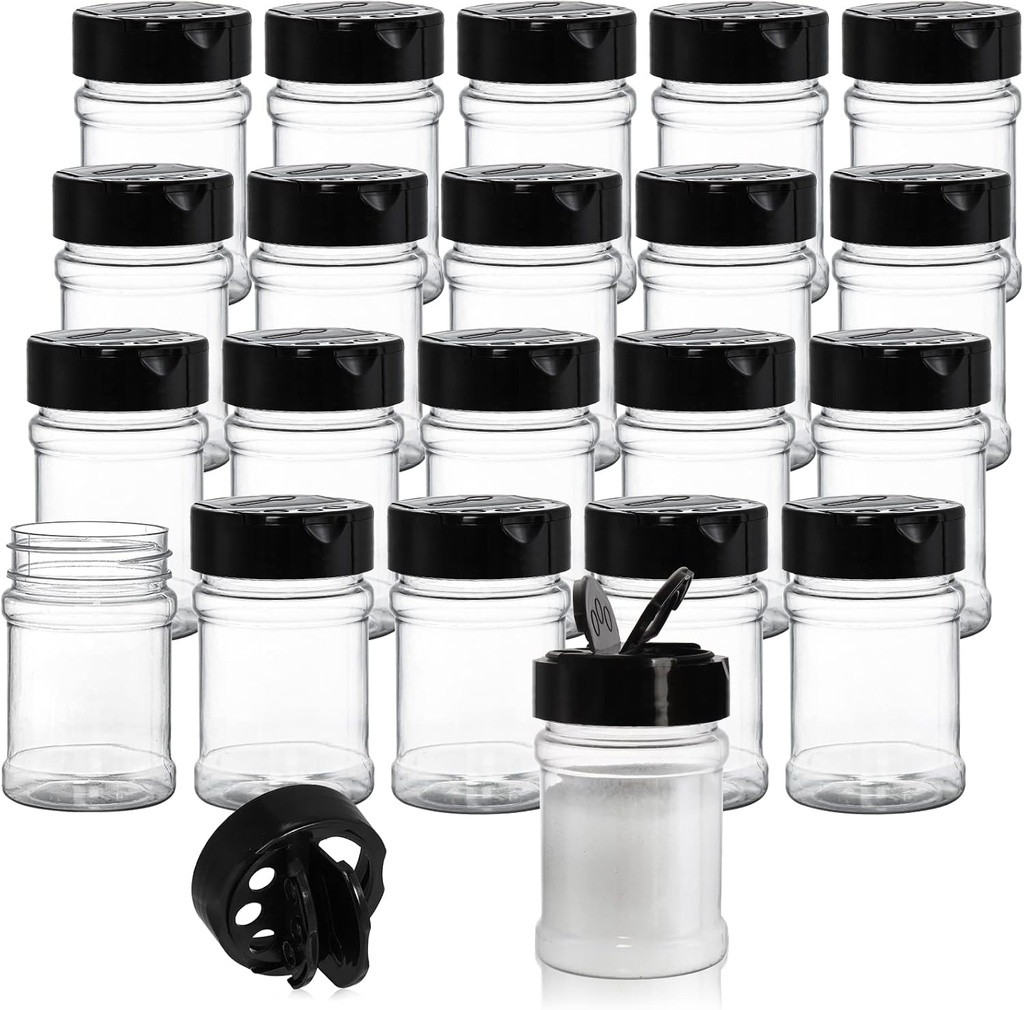 Yesland 20 Pack Plastic Spice Jars Bottles, 5 Oz PET Spice Containers BPA Free with Black Cap, Empty Seasoning Jars Glitter Storage Containers for Storing Spice Herbs Powders Glitter