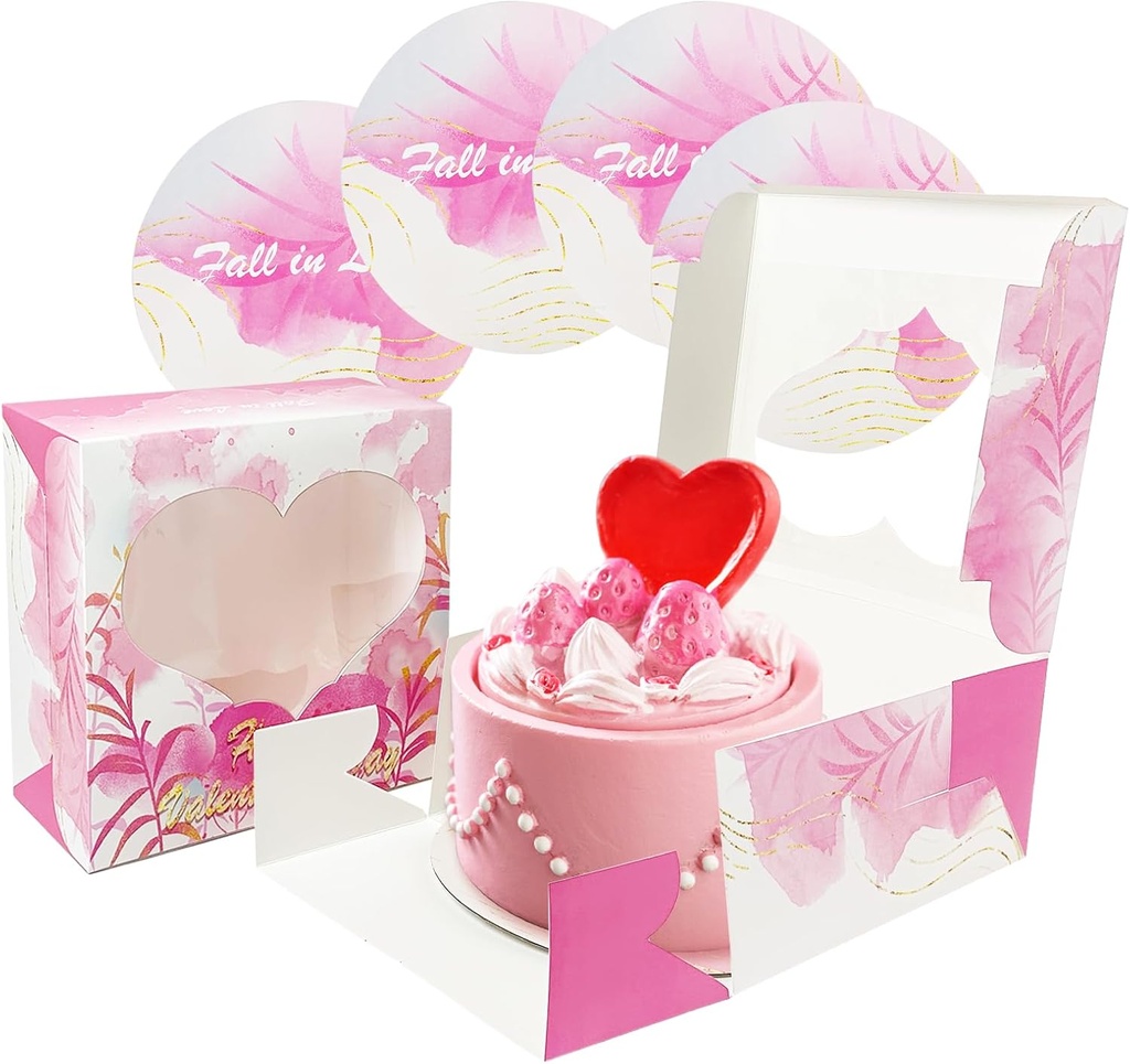Bakepacker Valentine's Day 36pcs 10x10x5 Inches Pink Cake Boxes with Window 18-Packs, 10 Inch Cake Carrier (18 Cake Boxes +18 Cake Boards Included)