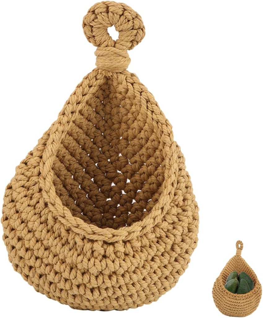 Hanging Fruit Basket Wall Mounted Multi Function Storage for Fruits and Snacks Woven Design Pastoral Style for Kitchen and Home Organization