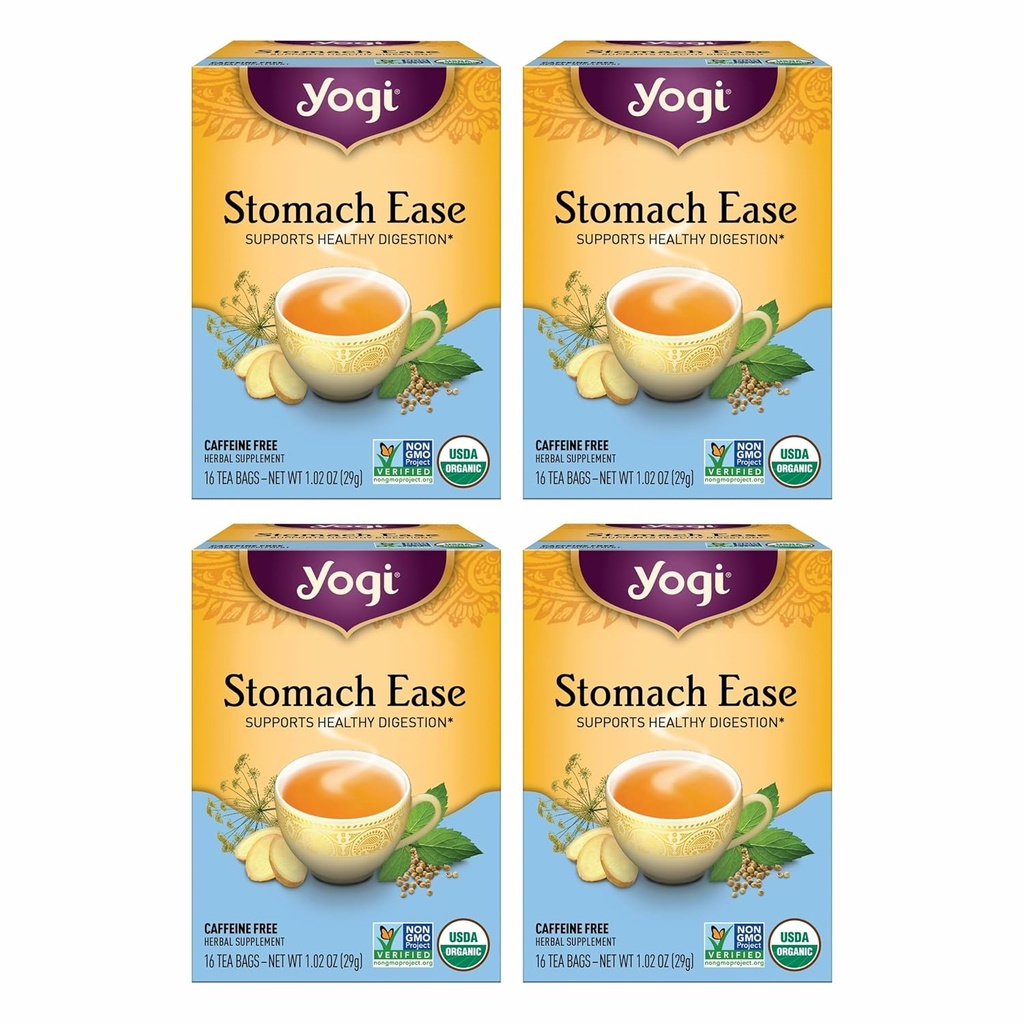Yogi Tea Stomach Ease - 16 Bags per Pack (4 Packs) - Digestive Tea to Help Soothe & Calm the Stomach - Includes Licorice, Fennel, Ginger, Peppermint & More