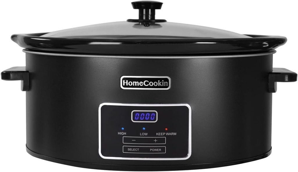 HOMECOOKIN 8 Quart Programmable Slow Cooker, Kitchen Appliances, Perfect Kitchen Small Appliance for Family Dinners, Black Stainless Steel