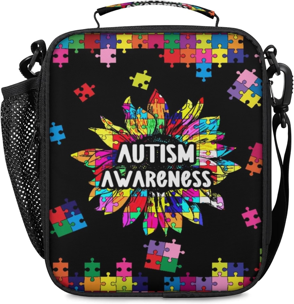 Lunch Box for Boys Girls - Reusable Insulated Lunch Bags for Kids - Autism Awareness Sunflower Large Capacity Cooler Back to School Lunch Thermal Meal Tote Kit