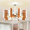 28 inch Boho Rattan Caged Ceiling Fan with Lights, Coastal Chandelier Ceiling Fan with Lights and Remote Control, 8 E26 Bulb Base 6 Speeds for Bedroom, Living Room, Dining Room, White