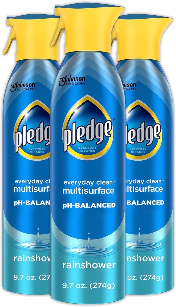 Pledge pH-Balanced Multisurface Spray, Everyday Cleaner, Rainshower Scent, 9.7oz (Pack of 3)