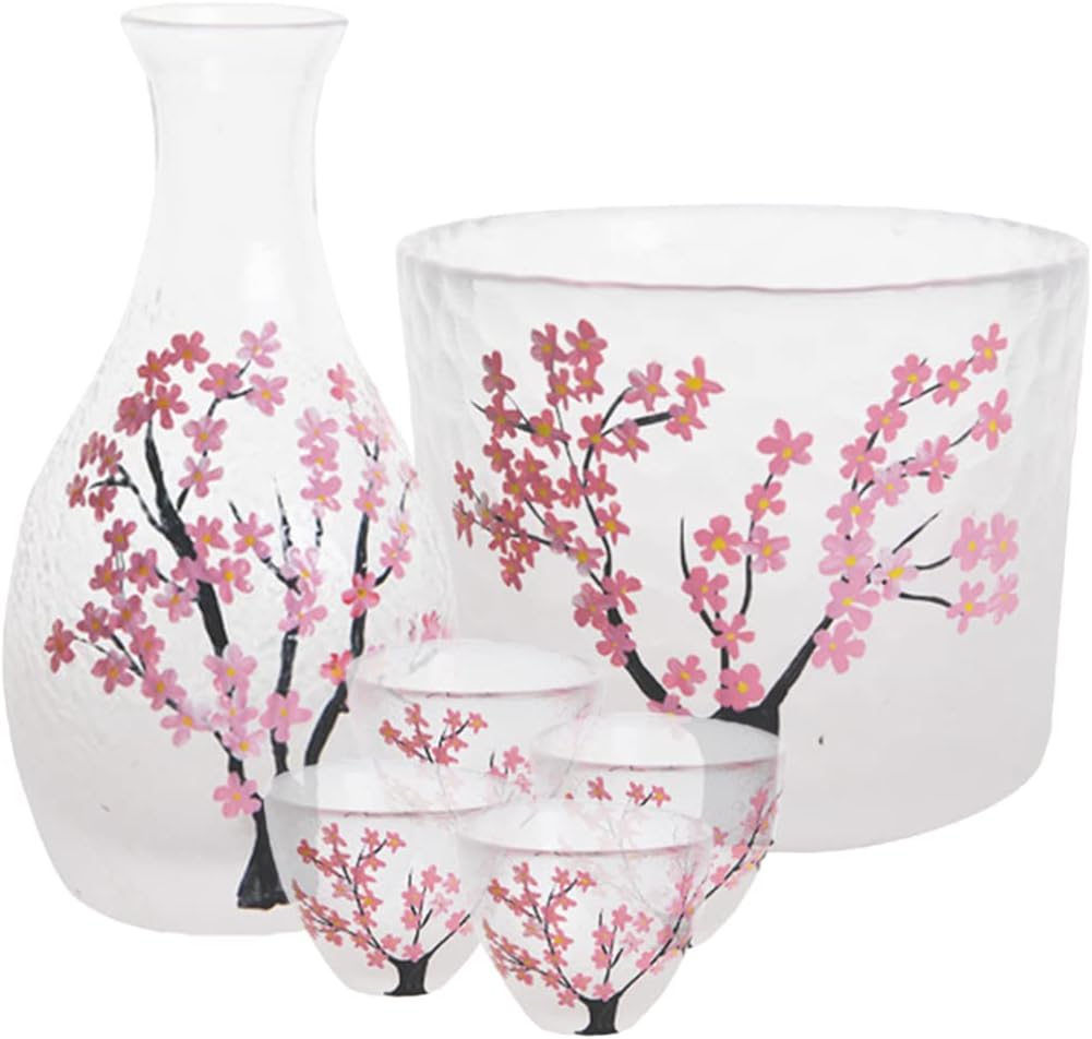 Ceramic Wine Glasses,Traditional Sake Cup,Japanese Sake Set Include 1 Bottle and 4 Ochoko Cups Sake Pot for Hot or Cold Sake Traditional Tea Cup