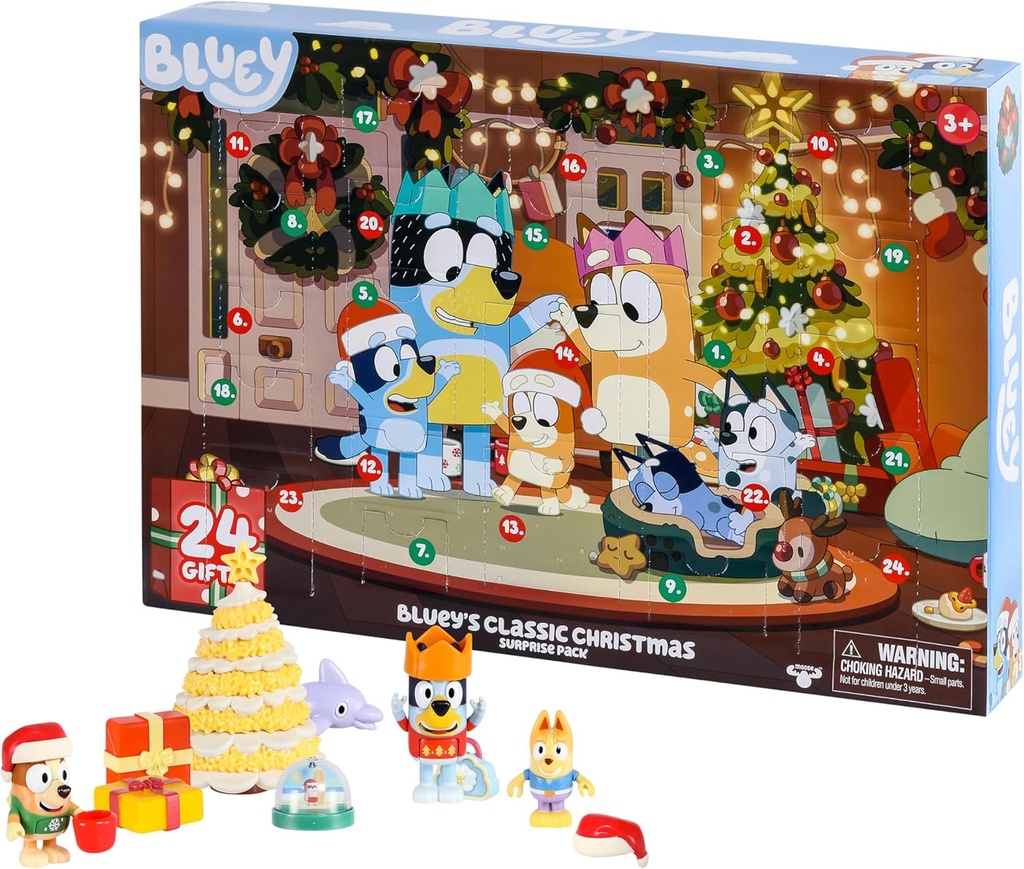 Bluey Advent Calendar Pack Toys for Girls and Boys, 24 Days of Surprises, Kids 2025 Advent Calendar w/Accessories, Stickers & Mini Christmas Tree