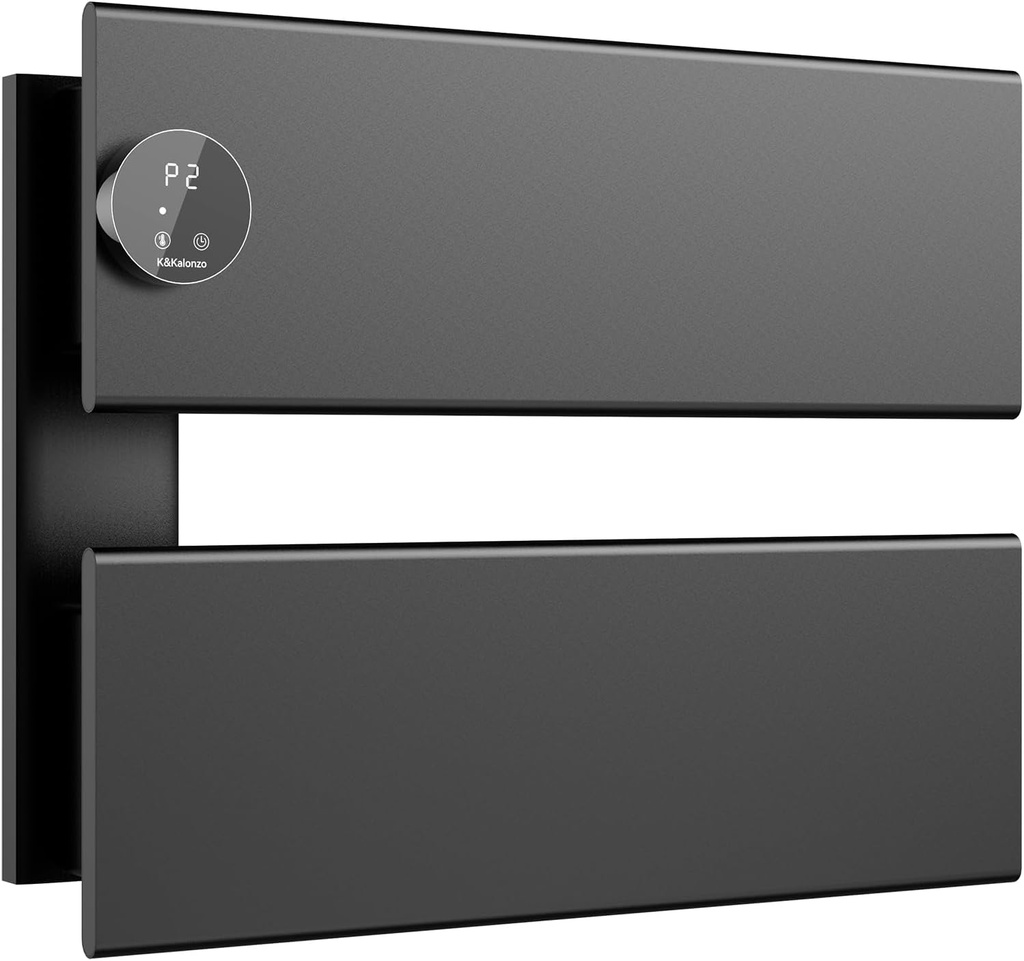 K&KALONZO Electric Towel Warmer, 18.35" W x 14.6" H Wall-Mounted Towel Heater with Built-in Timer, Waterproof Aluminum Towel Warmer for Bathroom, Support Plug-in and Hardwired, Black, K2-L-B