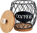 Coffee Pod Basket Holder, Metal Coffee Pod Storage Basket with Dust Cover Hollow Design Large Capacity Modern Decor, Easy to Store Suitable (Black)