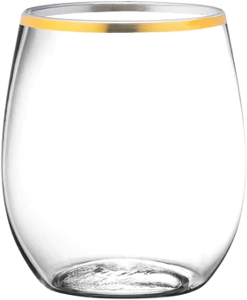 Gold Rim Stemless Plastic Wine Glasses Goblet 12 oz - Guarenteed To Catch The Eye Of Any House Guest