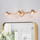 KSANA Gold Bathroom Vanity Light Fixtures, 3-Light Adjustable Vanity Lights for Bathroom with Clear Glass Shade, Modern Bathroom Vanity Lighting Light Fixtures Over Mirror