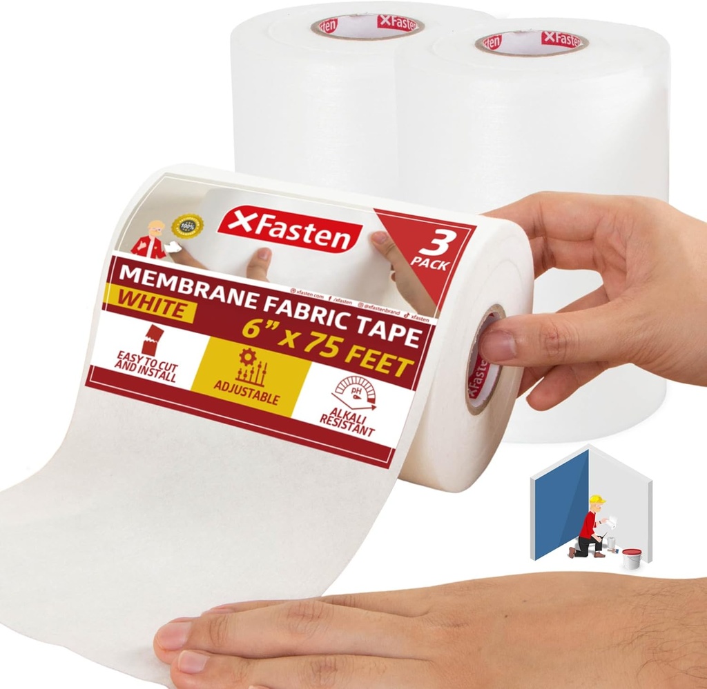 XFasten Shower Waterproofing Membrane Fabric Sheet, Non-Fracturing High Compatibility, 6 inch x 75 Feet (3-Pack, 225 ft Total) Waterproof Membrane for Shower Bathtub Walls RV EPDM Underlayment