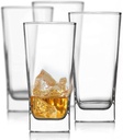 Le'raze Set of 4 Everyday Drinking Glasses - Square Tall Glass Cups Drinkware Kitchen Collins Glasses for Cocktail, Iced Coffee, Beer, Ice Tea, Wine, Whiskey, Water Glassware Sets