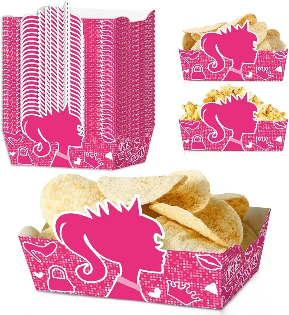 24 Pcs Pink Girls Party Supplies - Pink Princess Paper Food Trays & Serving Trays for Girls' Birthday Decorations