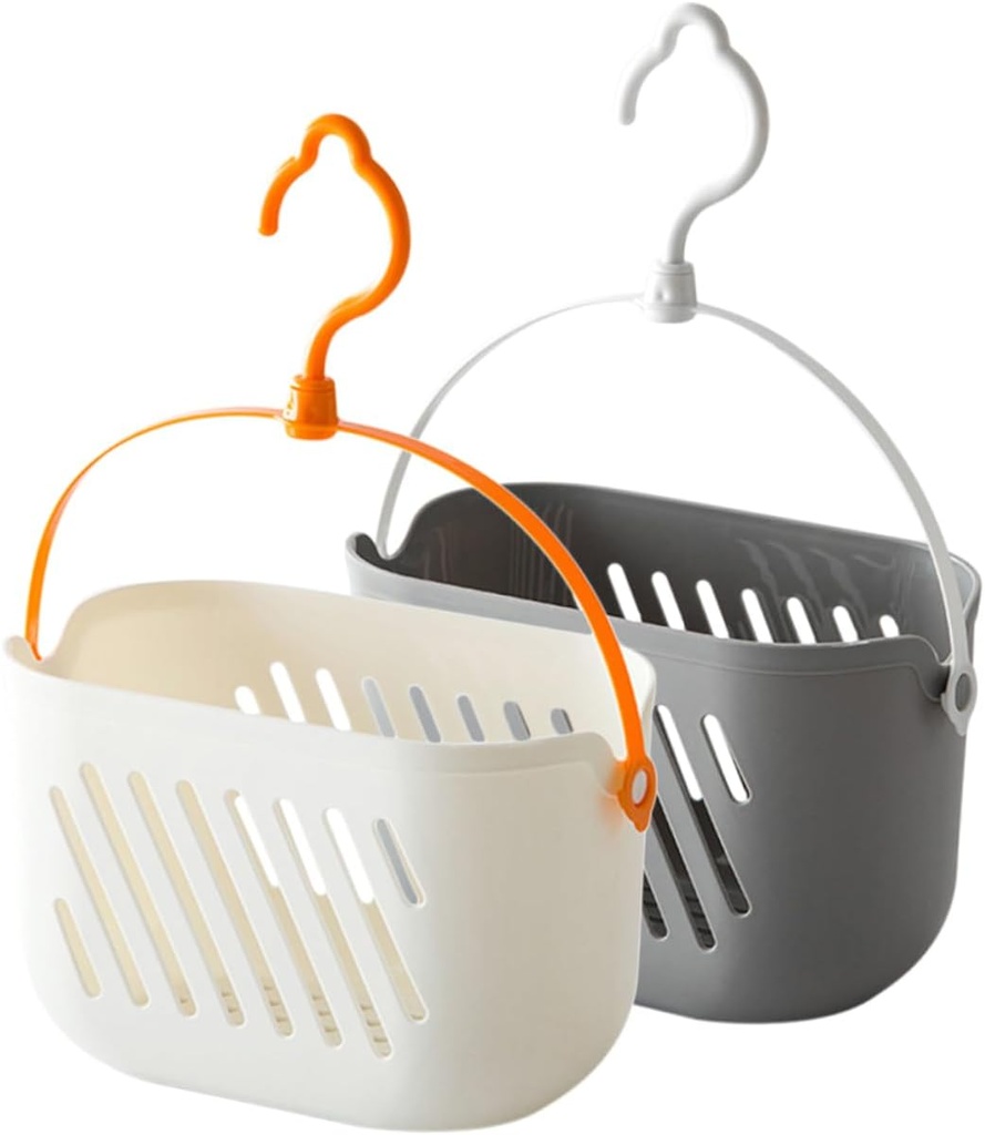 2Pcs Hanging Wall Storage Baskets for Kitchen and Bathroom Ventilated Hanging Basket for Ginger Garlic Fruits Vegetables Seasoning Organization in White and Gray