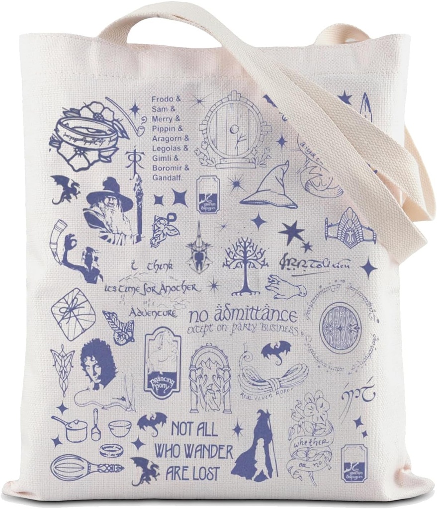 ZJXHPO Fantasy Ring Movie Tote Bag Dwarf & Elves Reusable Grocery Shopping Bag LOTR Shoulder Bag (Ring Tote), Medium