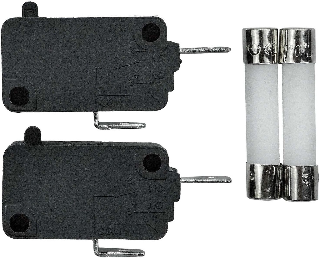 SZM-V16-FA-62 3B73361E Microwave Oven Door Micro Switch (Normally Closed) and Slow-Blow Ceramic Fuses Compatible with LG Starion Microwave Replace 6600W1K001C PS3522736 (Pack of 2)