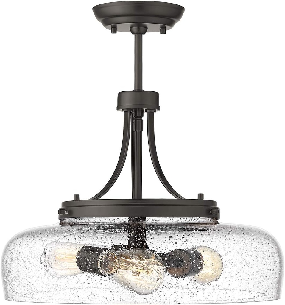 EAPUDUN Farmhouse Semi Flush Mount Ceiling Light Fixture, 3-Light Industrial Pendant Light in Oil Rubbed Bronze Finish with Clear Seeded Glass Shade, SMA1126-ORB