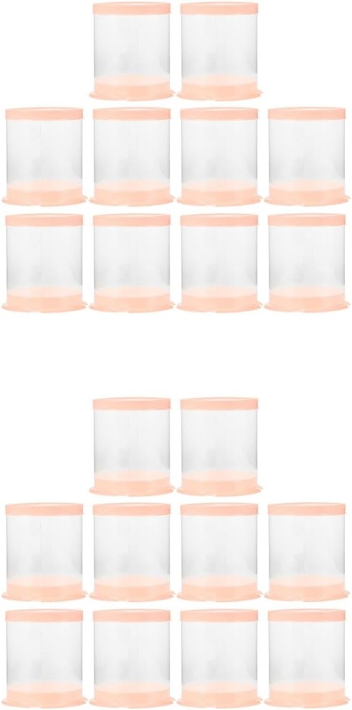 LOGOFUN 20PCS Mini Clear Cake Boxes Miniature Plastic Cupcake Boxes Tiny Round Cupcake Containers with Lids for Dessert Packaging Supplies - Pink